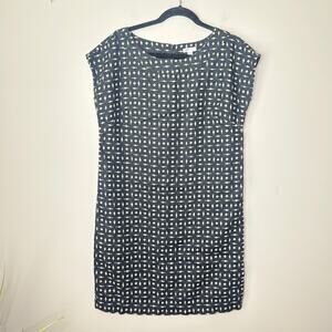 J.Jill 100% Linen Black Tan Geometric Sheath Dress Size Small Cap Sleeves Summer